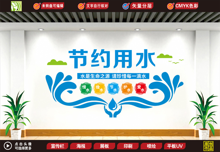 节约用水形象墙cdr矢量模版下载