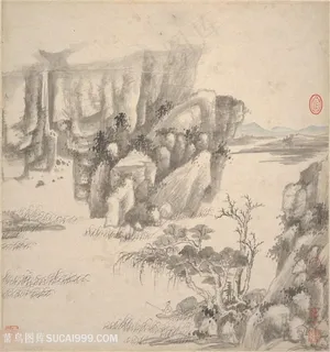 明代画家王鉴仿古册页渔舟垂钓国画图片 明代画家王鉴仿古册页渔舟垂钓国画图片