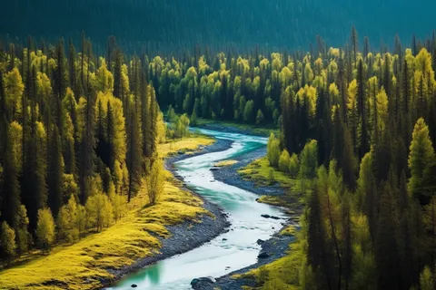 新疆美景喀纳斯河流山川摄影图