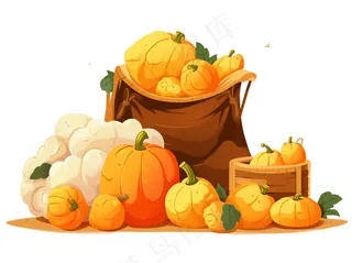 秋天丰收南瓜卡通插画免抠