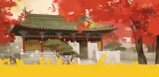 秋季宫墙树木落叶古风背景