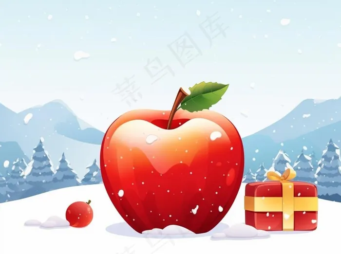 圣诞苹果礼物礼盒白雪卡通插画背景(1264x944)