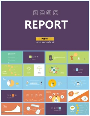 简约扁平版式实用齐全矢量卡通动物数据报告ppt模板预览图