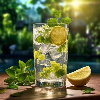 柠檬水清凉夏日消暑饮品骄阳似火背景虚化创意融合