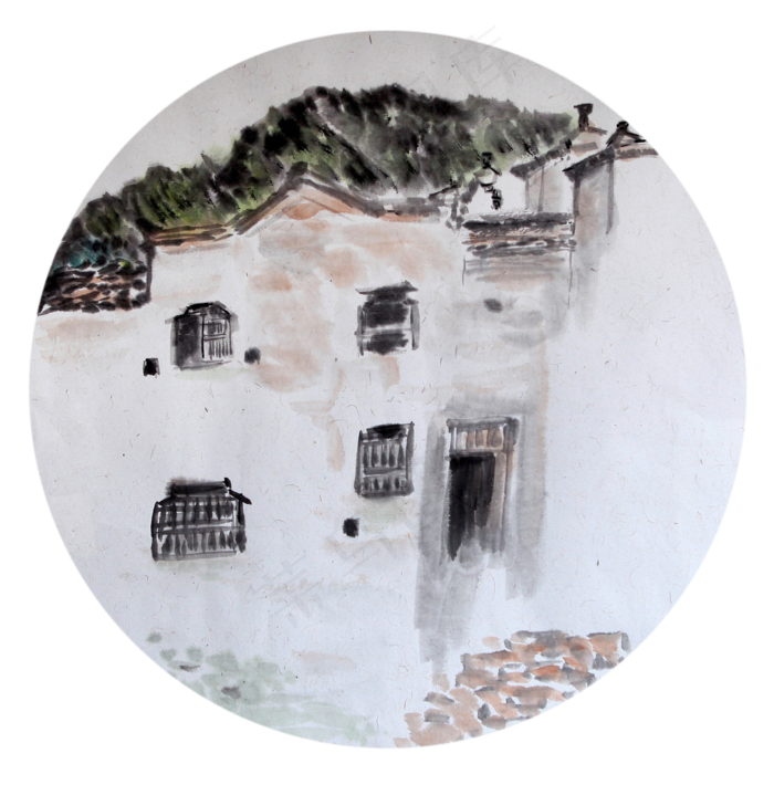 免扣素材水墨房屋