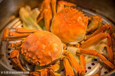 蒸笼里的两只大闸蟹图片