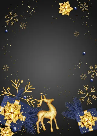 圣诞节礼盒金驯鹿黑色背景