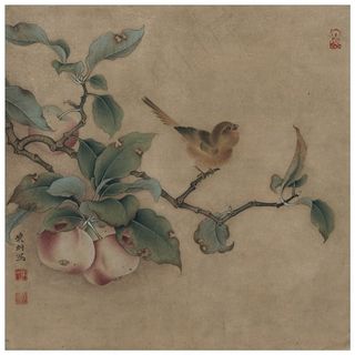 临宋果熟来禽图