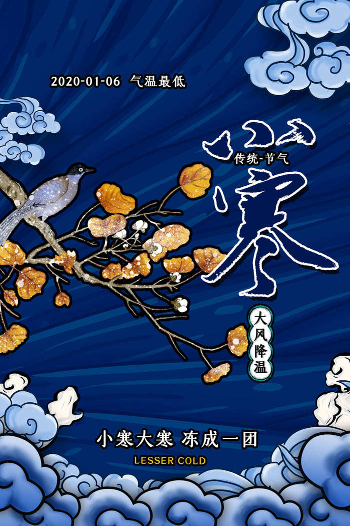 中国传统冬天小寒祝福24二十四节气节日宣传活动海报(3543x5315)psd模版下载