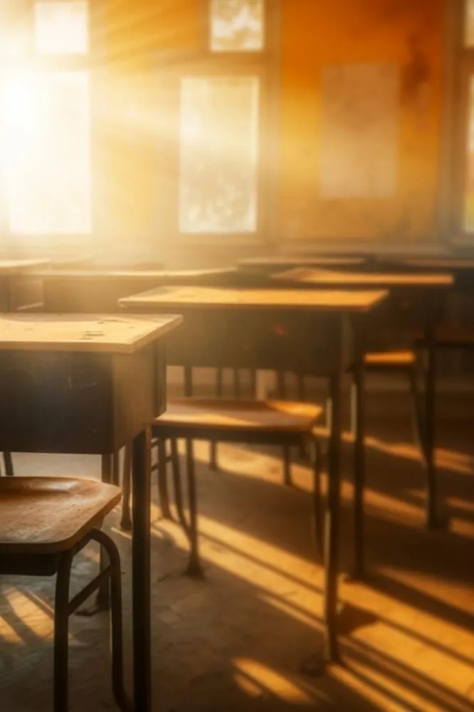教室课桌光点摄影图(896x1344)