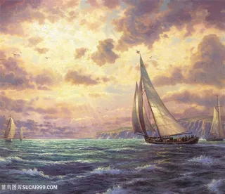 海景船唯美插画装饰画