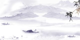 中国风传统水墨古风古典展板边框工笔画PS海报背景平面设计素材