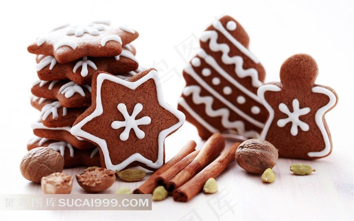精美星星圣诞树饼干合核桃素材