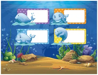 海底世界卡通不干胶标签贴纸