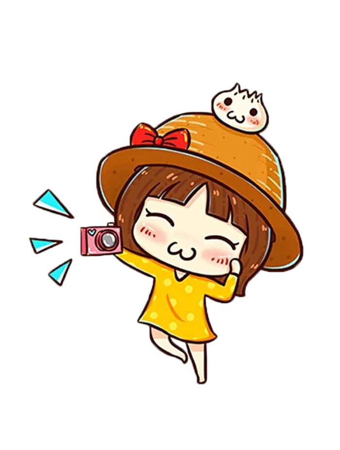 卡通拍照女孩人物简笔画