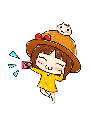 卡通拍照女孩人物简笔画