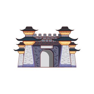 中国风复古式国潮门楼手绘城门插画牌楼建筑AI素材png免扣图
