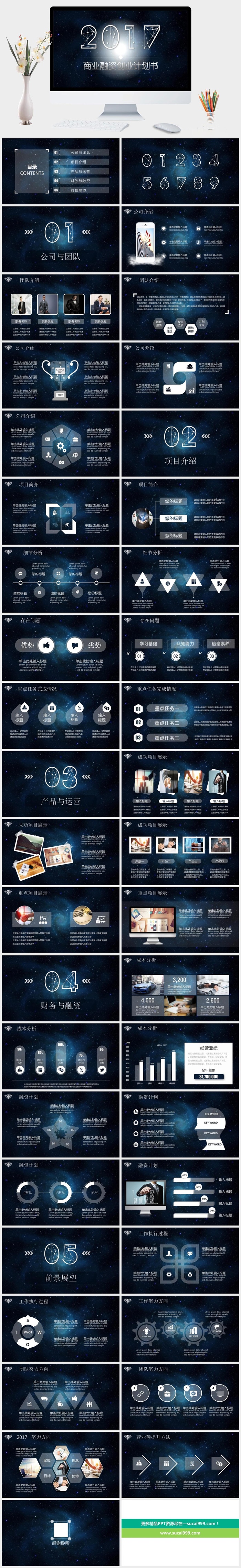 炫酷星空风商业融资PPT模板