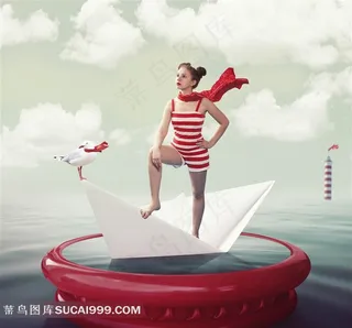 创意盘发美女图片