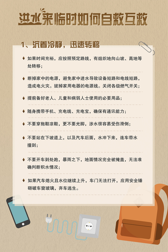 洪水来临时如何自救互救知识洪灾海报psd模版下载