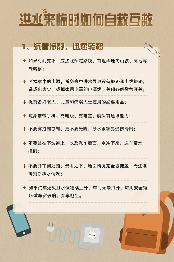 洪水来临时如何自救互救知识洪灾海报psd模版下载