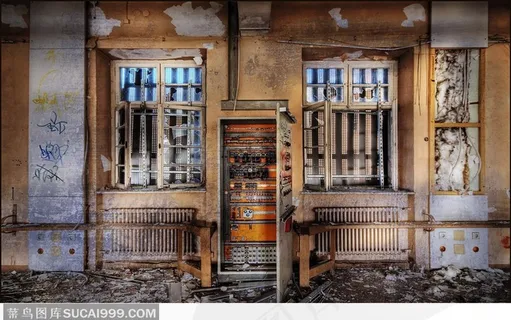 城市废墟-废弃的城市电压变电箱
