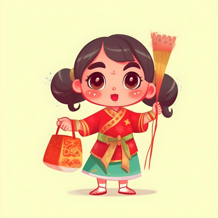 红色女孩灯笼祈福节日素材背景