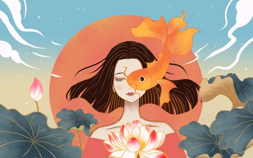 中国艺术风女孩绘画PSD素材