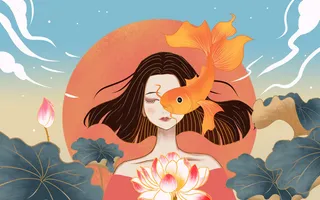 中国艺术风女孩绘画PSD素材