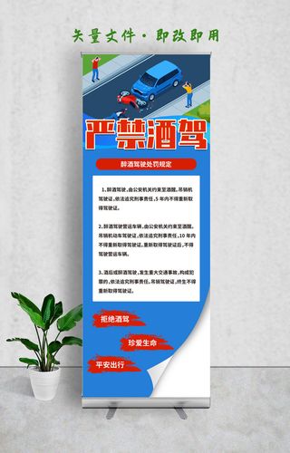 蓝色珍爱生命严禁酒驾宣传展架易拉宝psd源文件下载