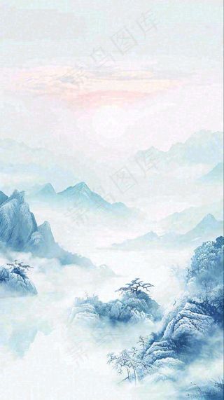 中国风山雾云海山脉意境山水画