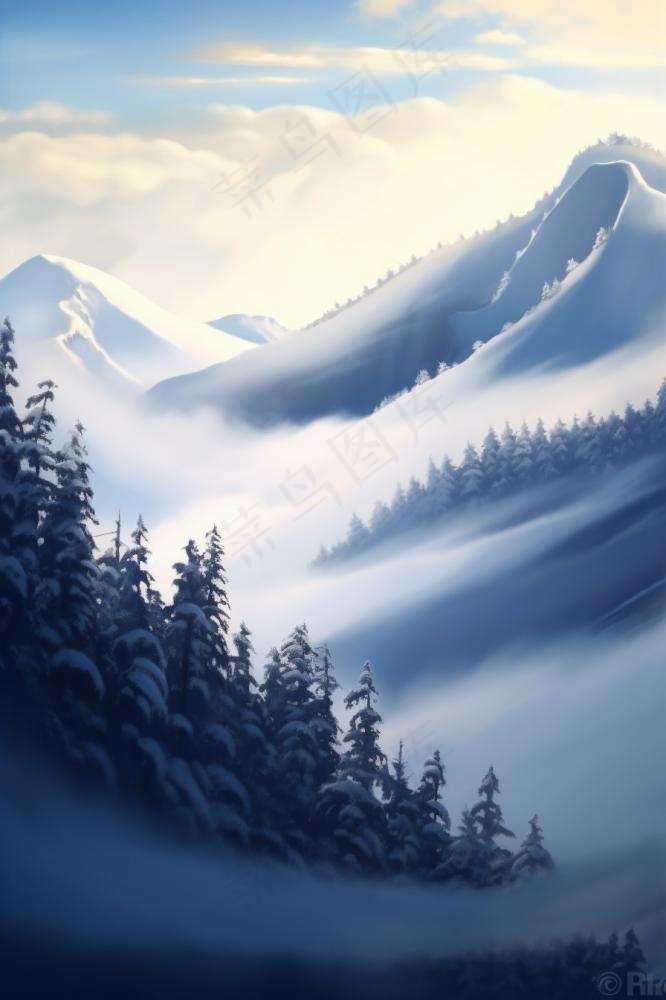 雪景树林阳光背景(896x1344)
