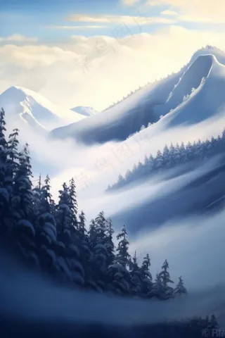 雪景树林阳光背景