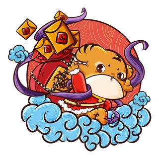 中国风2022虎年元旦新年卡通老虎形象装饰元素插画ps素材