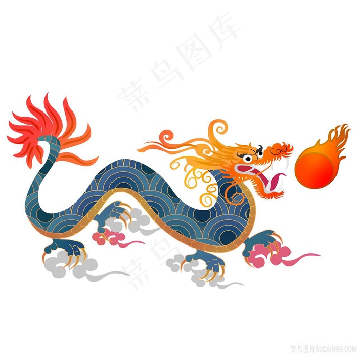 手绘中国传统神兽祥龙插画