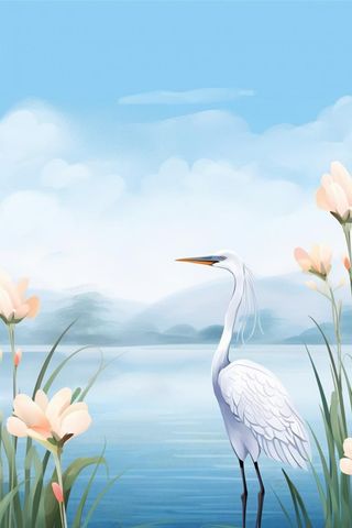 国风清新白鹭山水节气海报背景