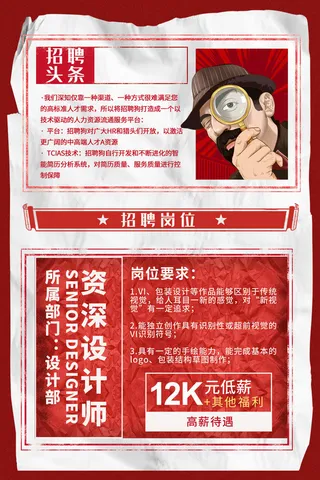 红色复古风格招聘设计海报模板
