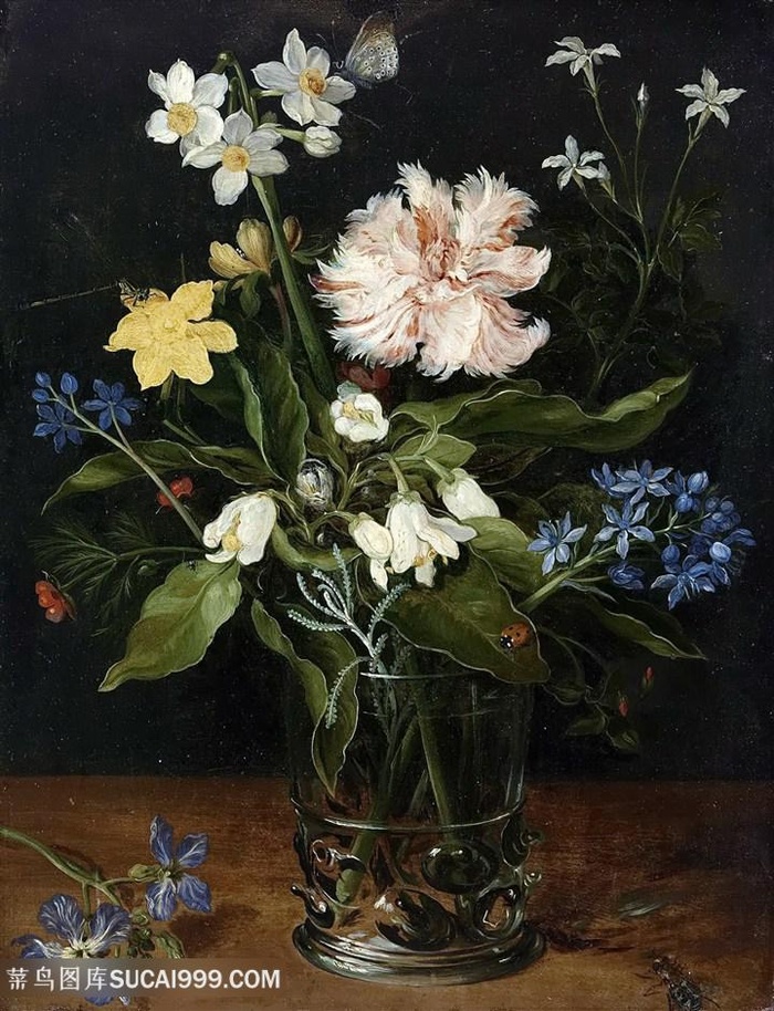 杨 · 布鲁盖尔手绘唯美玻璃瓶花卉装饰画