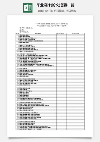 毕业设计(论文)答辩一览表excel模板
