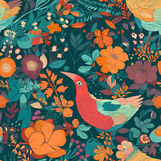 花鸟图，插画风格，无缝贴图，素材