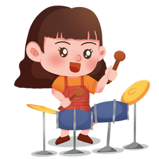 卡通手绘酷拽可爱玩乐器培训人物