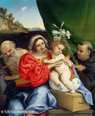 母子老人油画装饰画风景画油画图片