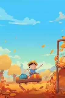 秋天丰收儿童插画节气海报背景