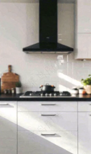 现代简约厨房朦胧摄影厨具家具摄影图