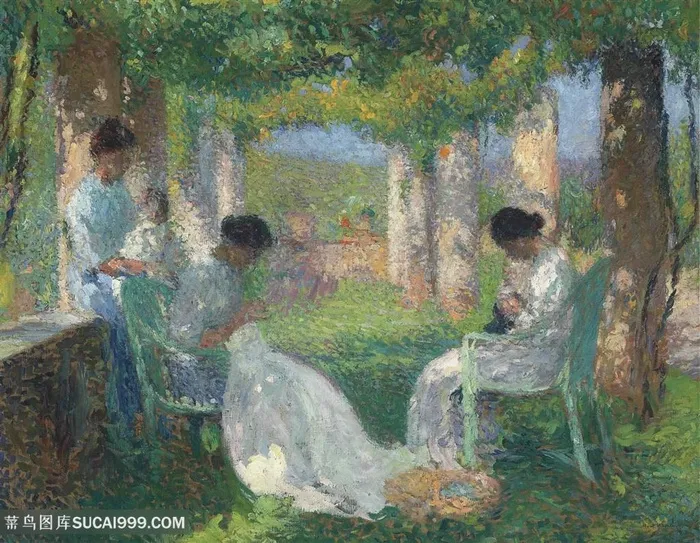 亨利马丁油画椅子女性插画