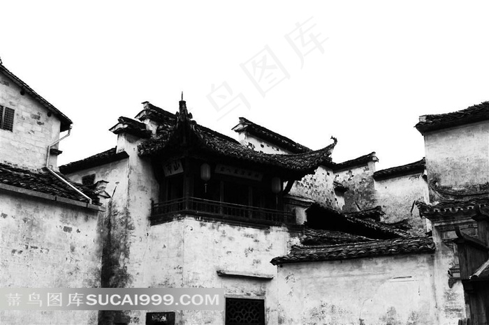 徽派建筑黑白摄影
