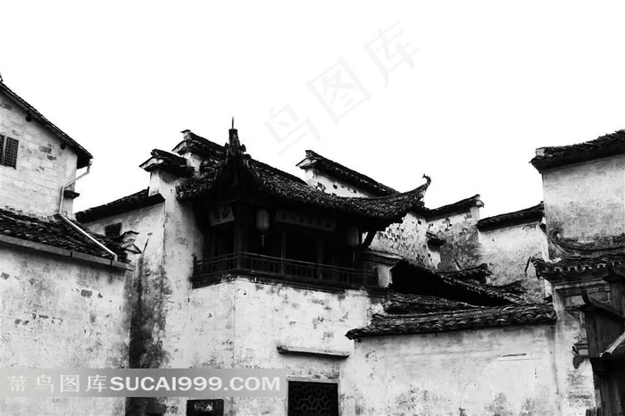 徽派建筑黑白摄影