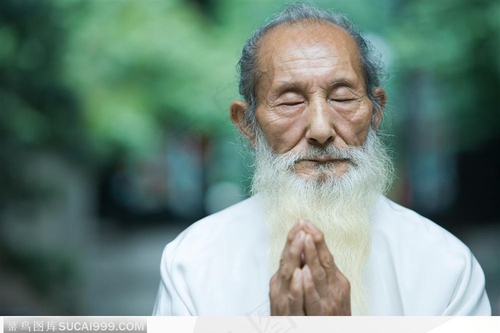 闭目养神的白须老道士