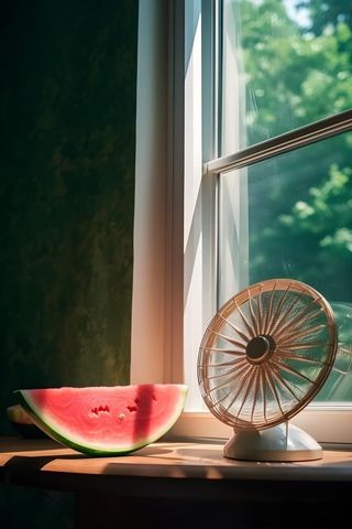 窗台西瓜清新背景