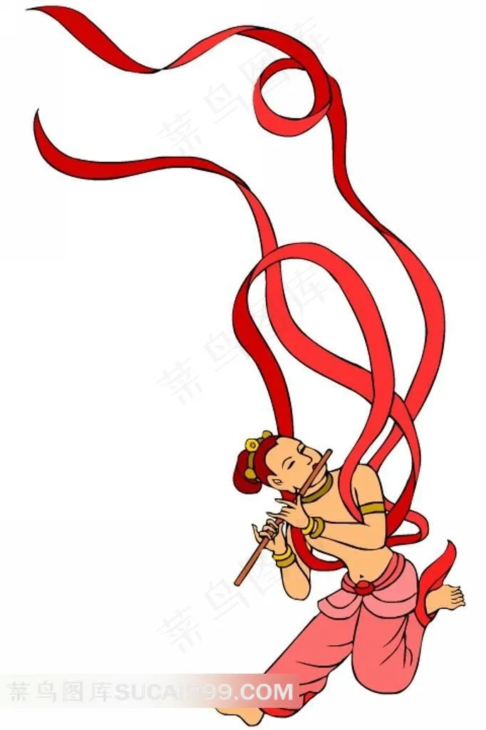 吹笛子的飞天插画素材